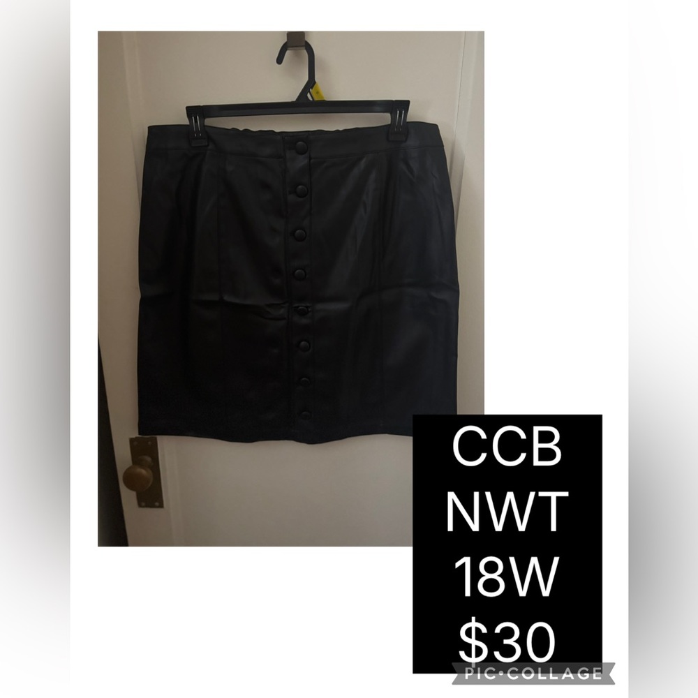 Candace Cameron Bure Black Faux Leather Button Down Skirt